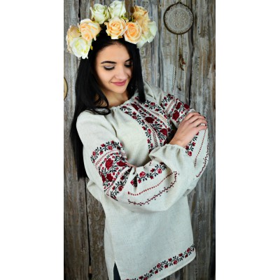 Embroidered blouse "Roses Linen"